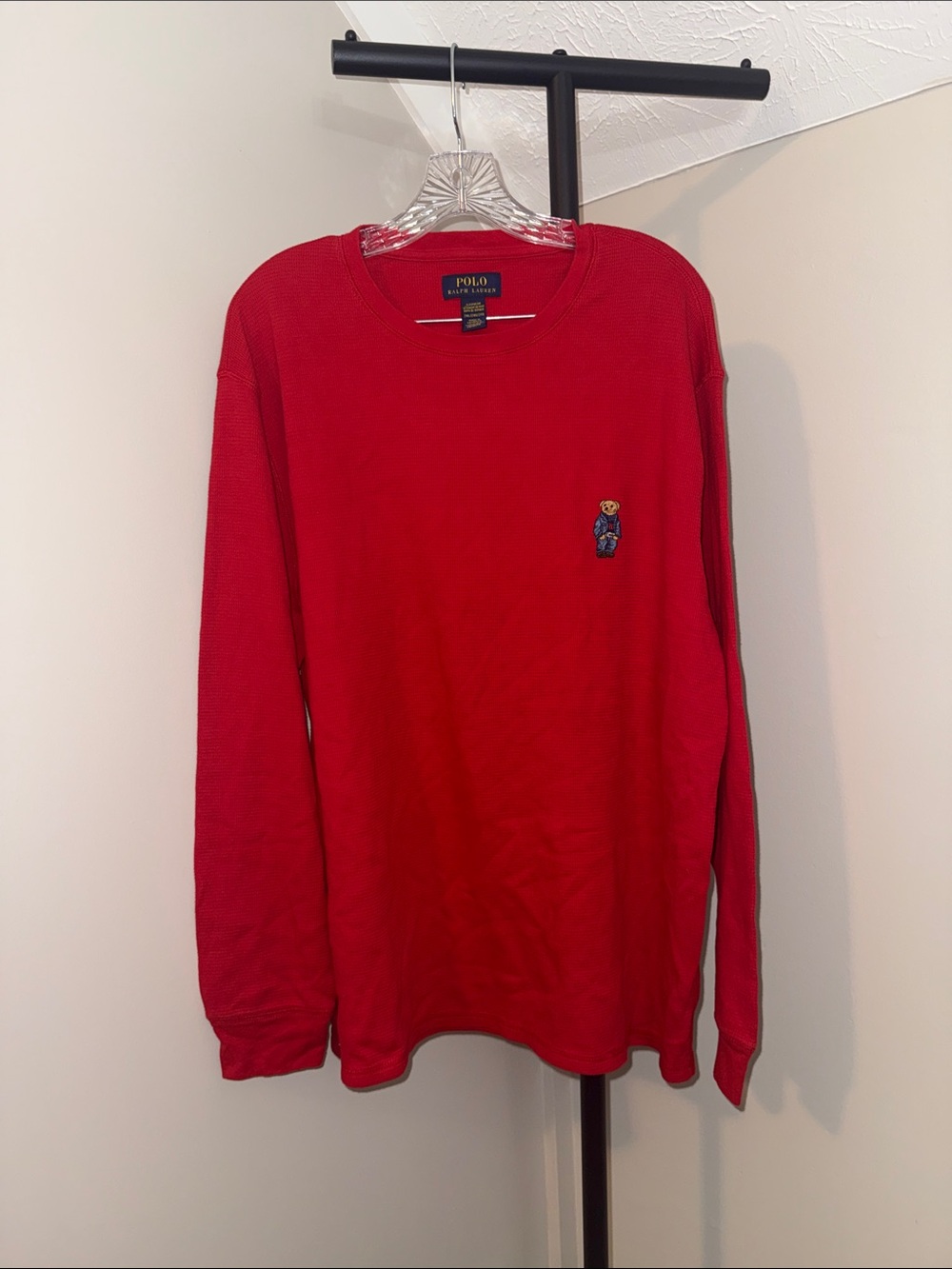 Polo by Ralph Lauren Red Long-Sleeve Crewneck with Embroidered Bear